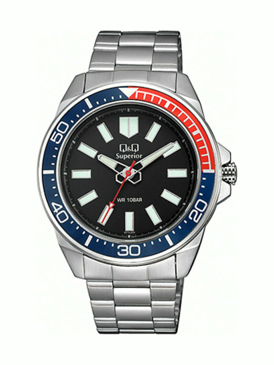 Q&Q Ανδρικό Ρολόι 44mm Μπαταρίας με Ασημί Μεταλλικό Μπρασελέ