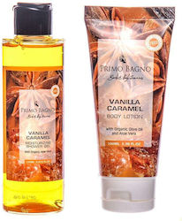 Primo Bagno Vanilla Caramel Skin Care Set for Moisturizing & Cleaning Body Cleaning with Bubble Bath & Body Cream