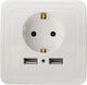 Single Power Socket with 2 USB Ports White