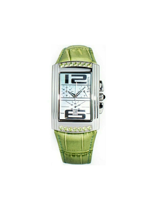 Chronotech Watch with Green Leather Strap CT7018B-10S