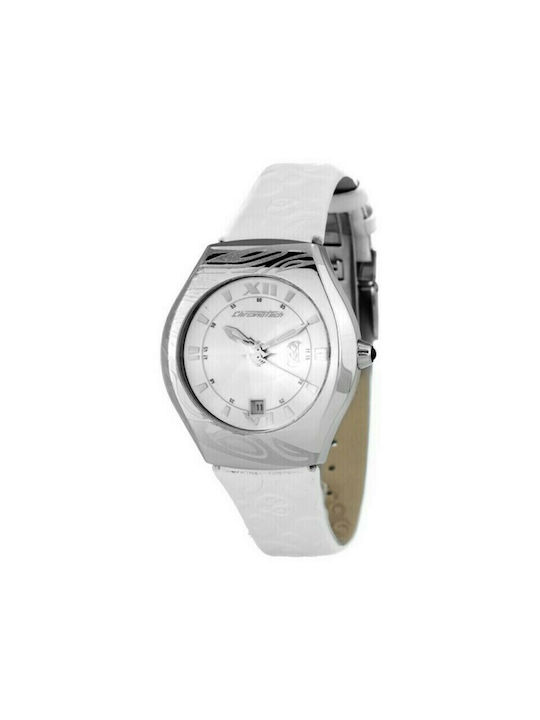 Chronotech Watch Battery with White Leather Strap CT7694L-02