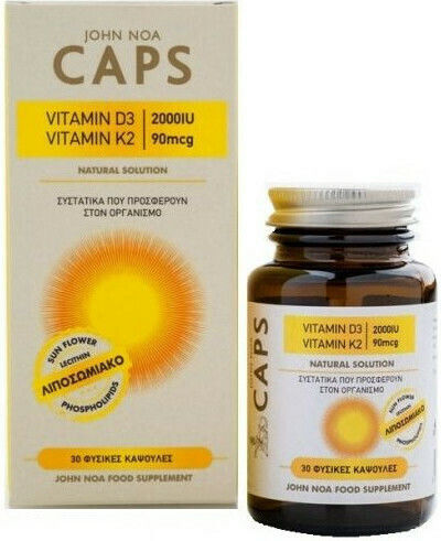 John Noa Caps Vitamin D3 2000iu + Vitamin K2 90mcg Βιταμίνη για Ενίσχυση του Ανοσοποιητικού & την Υγεία των Οστών 2000iu 30 κάψουλες