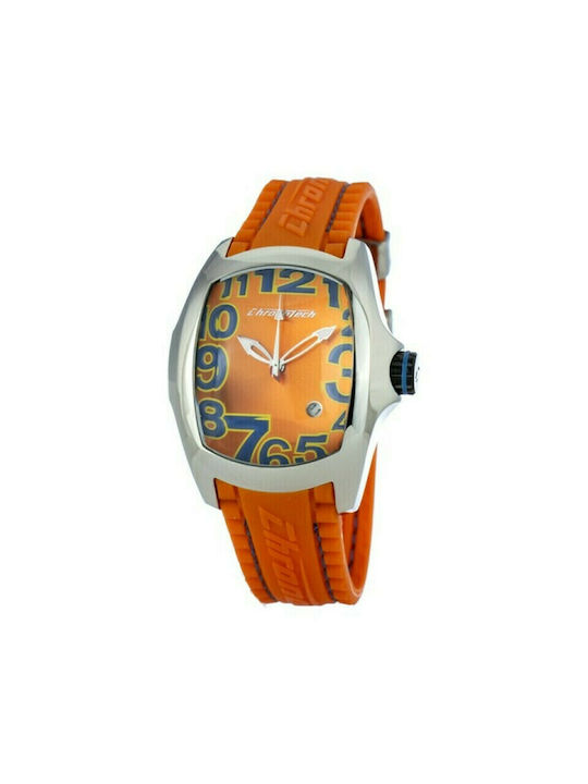 Chronotech Watch Battery with Orange Rubber Strap CT7016M-08