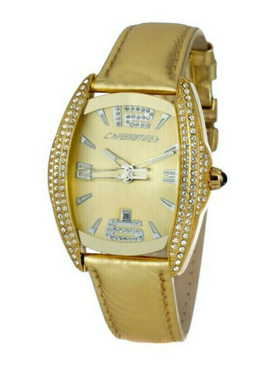 Chronotech Women's Watch with Gold Leather Strap