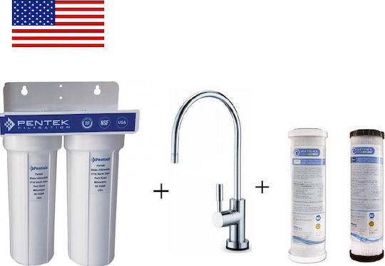 Pentair Duo Wasserfiltrationssystem Unter der Spüle / Zentrale Versorgung Durchmesser 1/4'' mit Wasserhahn & Ersatzfilter Matrikx PB1 0,5 μm, Matrikx CTO 5 μm