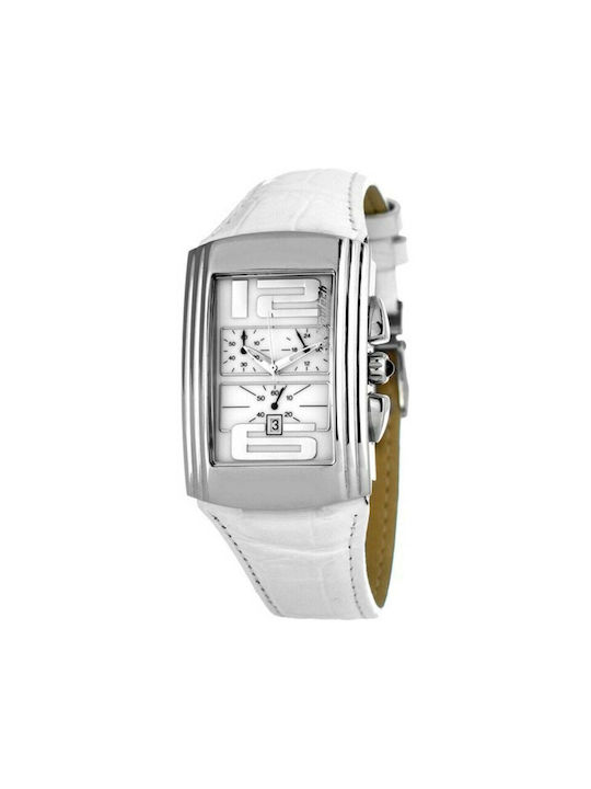 Chronotech Uhr Chronograph mit Weiß Lederarmband CT7018B-4