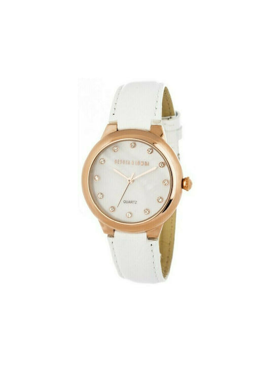 Devota & Lomba Watch with White Leather Strap DL006WN-03