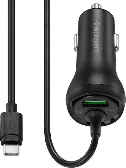 Spigen Car Charger Black F30QC Total Intensity 2.4A Fast Charging with a Port USB with Cable Type-C