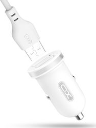 XO Car Charger White TZ08 Total Intensity 2.1A with Ports: 2xUSB Plus Lightning Cable White