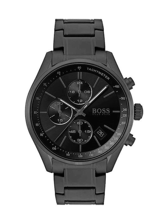 Boss Grand Prix Ανδρικό Ρολόι 44mm Χρονογράφος Μπαταρίας με Μαύρο Μεταλλικό Μπρασελέ