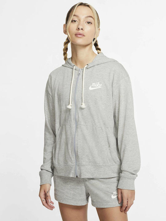 Nike Sportswear Gym Vintage Γυναικεία Φούτερ Ζακέτα με Κουκούλα Γκρι