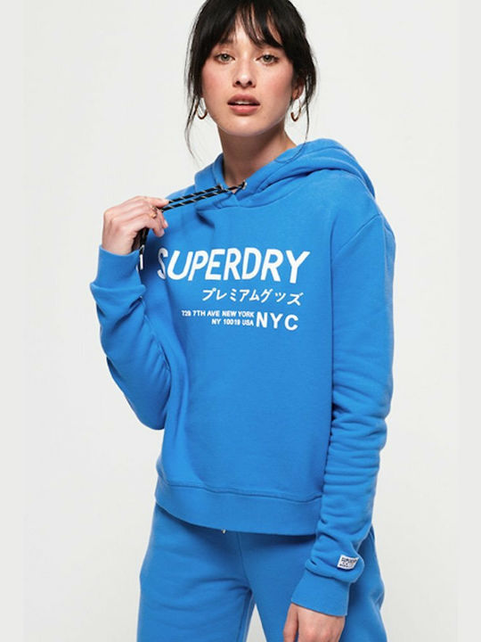 Superdry Elissa Cropped Γυναικείο Φούτερ με Κουκούλα Μπλε