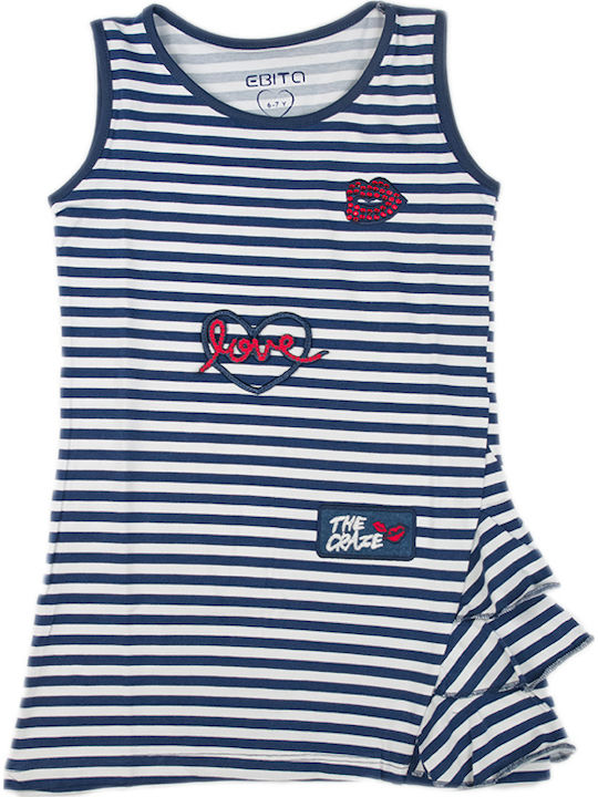 Evita Kids Dress Striped Sleeveless Navy Blue