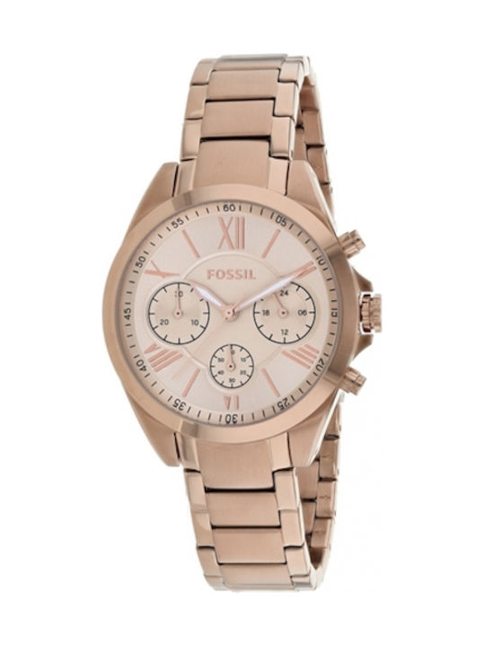 Fossil Justine Womens Watch 36mm Chronograph Battery with Pink Gold Stainless Steel Bracelet