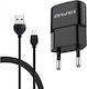 Awei Φορτιστής με Θύρα USB-A και Καλώδιο micro USB Μαύρος (C-13M)