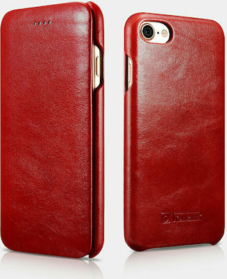 iCarer Vintage Curved Edge Synthetic Leather Book Red (iPhone SE 2022/2020/8/7)
