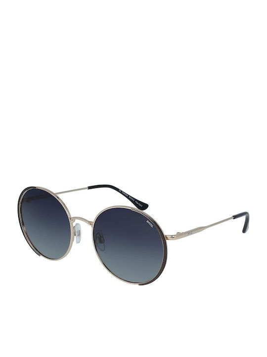 Invu Unisex Sonnenbrille mit Gold Metall Gestell und Blau Polarisiert Linse