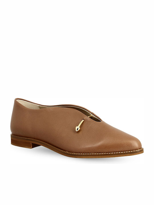 Leather Women's Moccasins in Tabac Brown Color