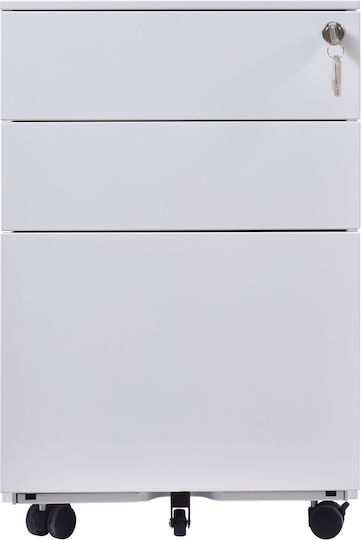 Schublade Büro mit Rollen & Schloss White 39x52x60cm