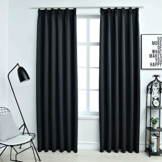 vidaXL Set Perdele Opace Cu Coafură Neagră 140x245 cm