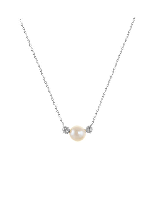 Necklace in white gold 14K Pearl diamond necklace