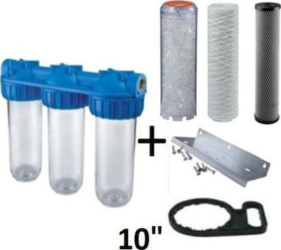 Atlas Filtri 3-Stage Central Supply / Under Sink Water Filter System Senior Plus Triplex 3P AFO SX , 1'' Inlet/Outlet, with 10" Replacement Filter Atlas Filtri HA 10 SX, Atlas Filtri FA 10 SX 25 μm & Pentek C1 5 μm