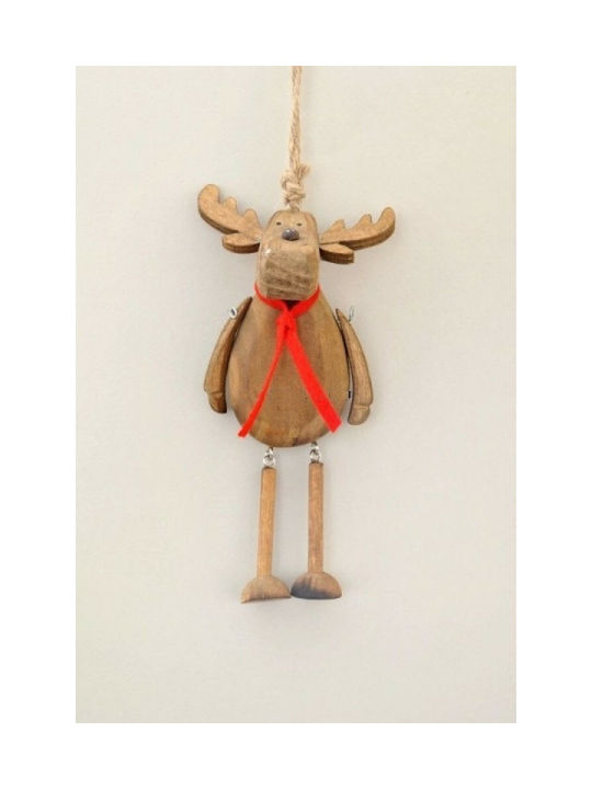 WOODEN REINDEER HANGING 17X7X4CM BEIGE-RED