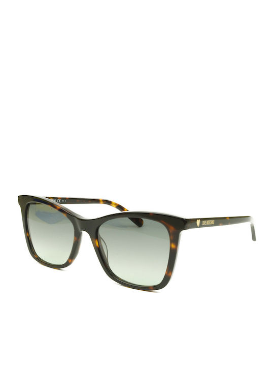 Moschino Women's Sunglasses with Brown Tartaruga Plastic Frame and Green Gradient Lens MOL020/S 086/IB