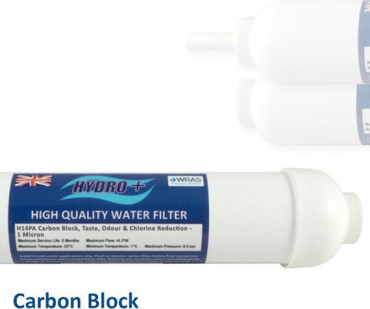 Hydro+ In Line Compact Activated Carbon External Replacement Water Filter for Refrigerator 1 μm Hydro+ In Line Compact Activated Carbon External Replacement Water Filter for Refrigerator 1 μm