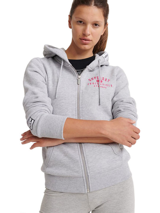 Superdry Track Field Women's Sweatshirt Jacket Hooded Mid Grey