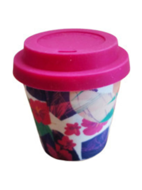 iDrink Flowers Cană Bambus cu Capac Roz 90ml 1buc