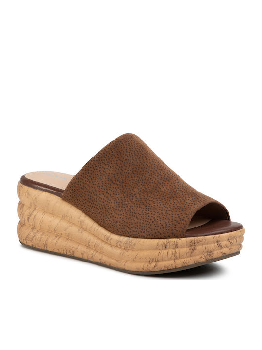 D Primula D Women's Leather Platform Wedge Sandals Brown