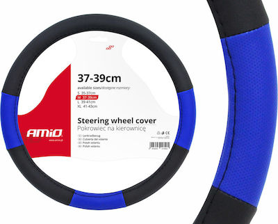 AMiO Car Steering Wheel Cover SWC-04-Μ with Diameter 37-39cm Leatherette Blue