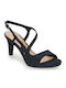 Tamaris Suede Women's Sandals Navy Blue with Thin High Heel