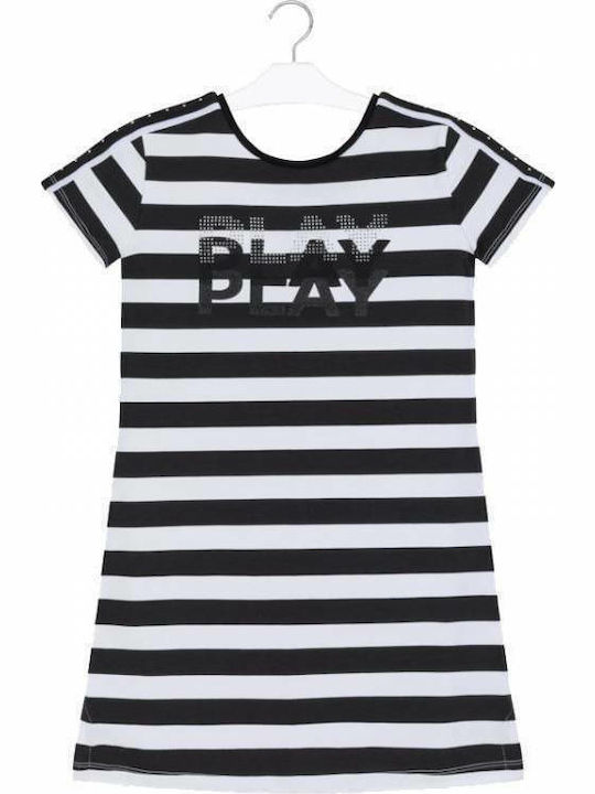 Mayoral Kids Dress Striped Short Sleeve Black