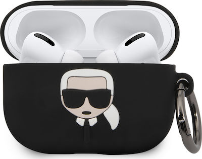 Karl Lagerfeld Iconic Hülle Silikon mit Haken in Schwarz Farbe für Apple AirPods Pro