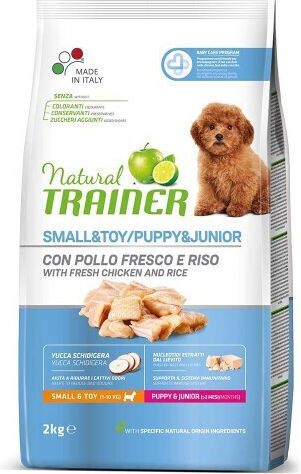 Natural Trainer Small & Toy Puppy & Junior 2kg Hrană Uscată pentru Căţei de Rase Mici cu Pui