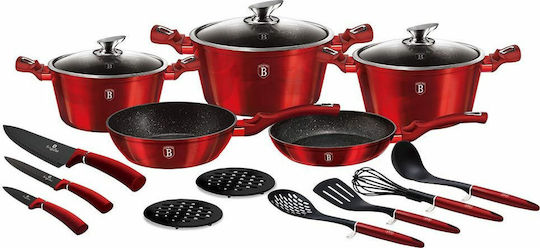 Seturi de Oale și Tigăi Berlinger Haus Metallic Line Set de Vase de Gătit din Aluminiu Colecția Burgundy 17 Piese