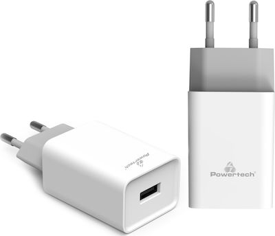 Powertech Ladegerät ohne Kabel mit USB-A Anschluss 20W Schnellaufladung 3.0 Weißs (PT-780)