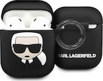 Karl Lagerfeld Iconic Θήκη Σιλικόνης με Γάντζο σε Μαύρο χρώμα για Apple AirPods