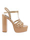 IQ Shoes B6 Damen Sandalen mit Chunky hohem Absatz in Beige Farbe