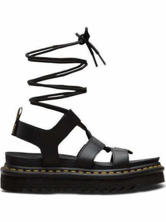 Nartilla Hydro Δερμάτινα Γυναικεία Σανδάλια Flatforms Μαύρα