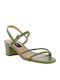 IQ Shoes Women's Sandals Y5668 with Ankle Strap Green with Chunky Medium Heel