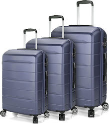 Benzi Travel Suitcases Hard Navy Blue Maximum Height 68cm with 4 Wheels Set of 3pcs