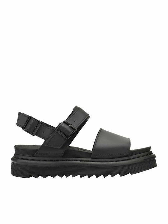 Dr. Martens Voss Leder Damen Flache Sandalen Flatforms in Schwarz Farbe