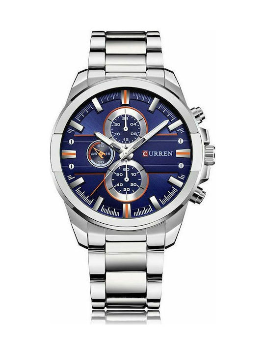 Curren Watch Chronograph Battery with Metal Bracelet Navy/Silver