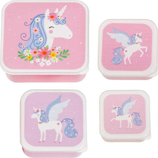 A Little Lovely Company Plastic Kids' Lunch Set Unicorns Pink