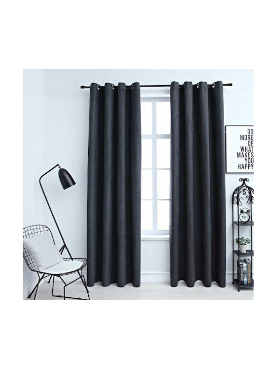 vidaXL Set of Blackout Curtains with Black Grommets 140x225cm