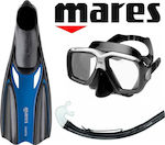 Mares Manta Silicone Set Swimming / Snorkelling Fins with Respirator & Mask Medium Blue