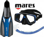 Mares Star Silicone Set Swimming / Snorkelling Fins with Respirator & Mask Medium Blue Blue